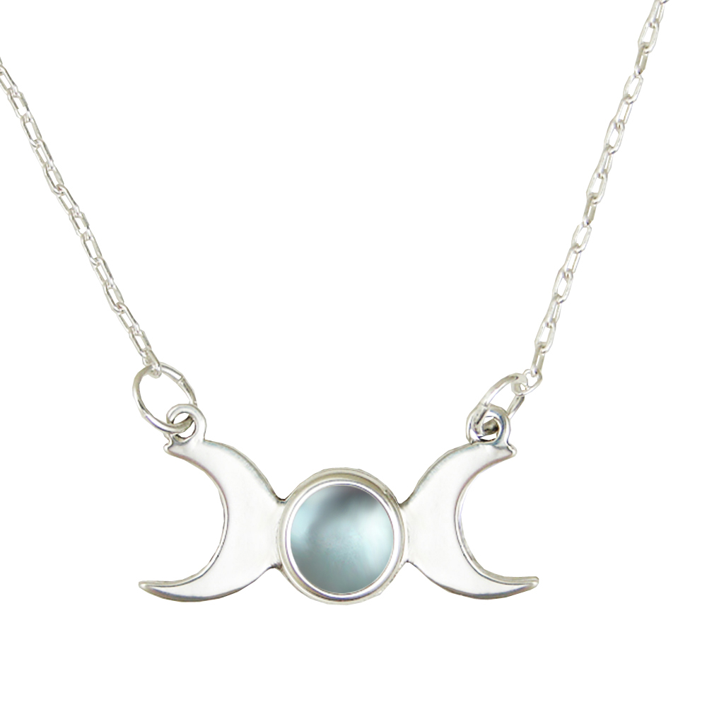 Sterling Silver Moon Phases Necklace With Blue Topaz